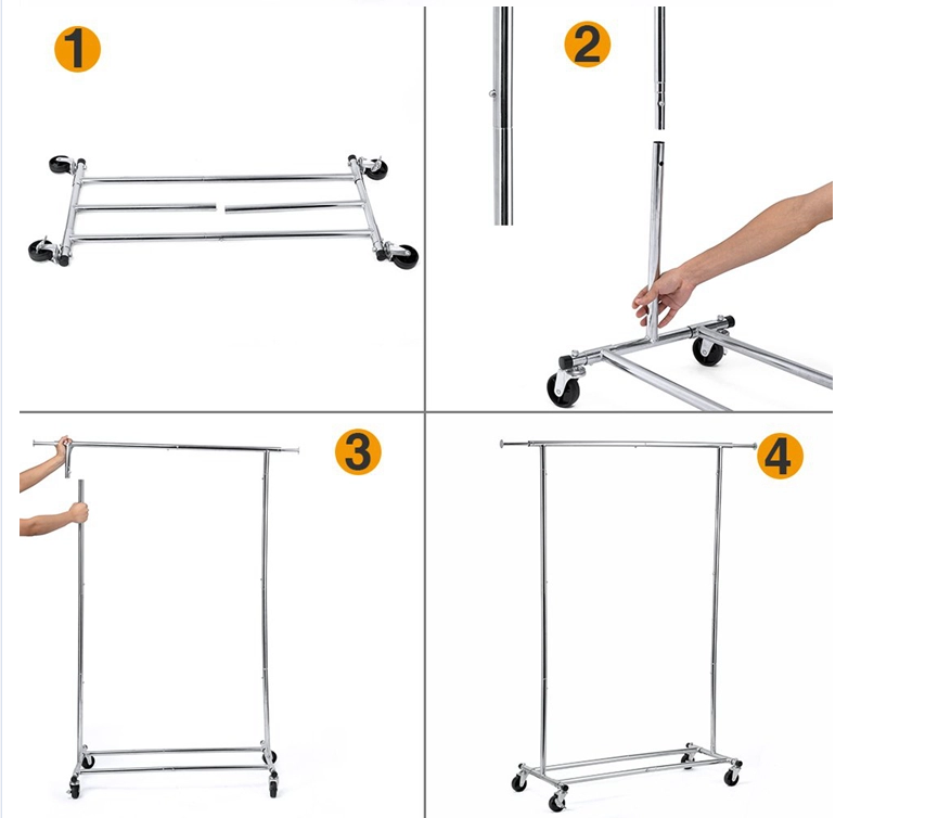 Wholesale Double Rod Clothing Garment Rack Rolling Clothes Organizer On Wheels For Hanging Clothes