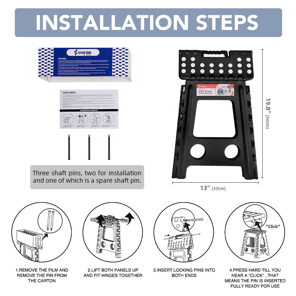 Plastic Step Stool Safety Industrial Plastic Folding Bed Stool 1 Step