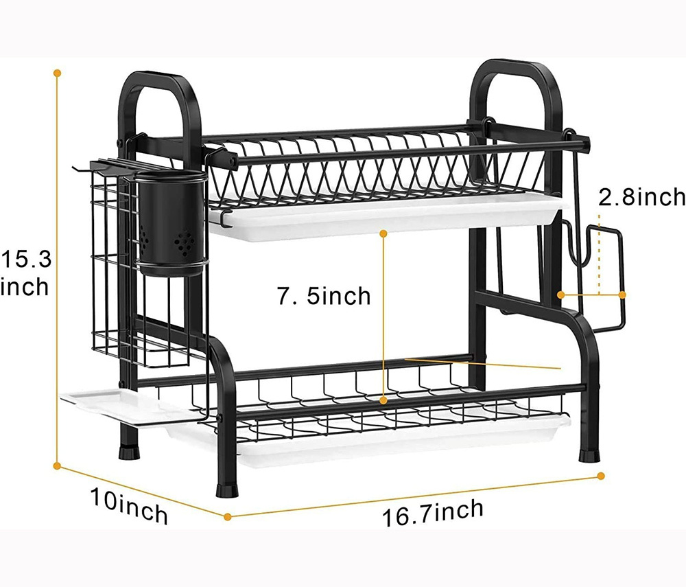 Wholesales Space SavingDish Drying Rack Stainless Steel 2 Tier Dish Rack with Drainboard Utensils Holder Rustproof Dish Drainer