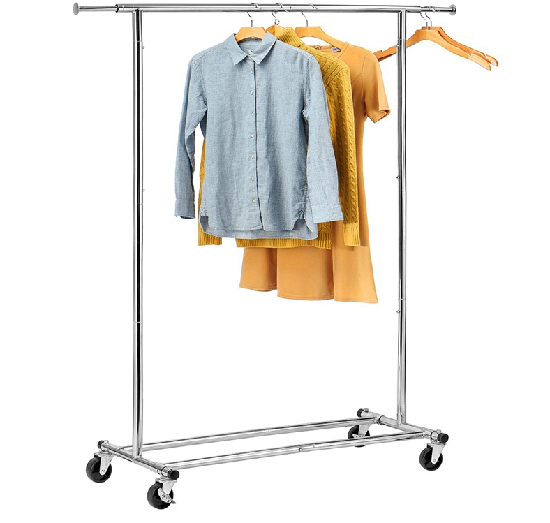 Wholesale Double Rod Clothing Garment Rack Rolling Clothes Organizer On Wheels For Hanging Clothes