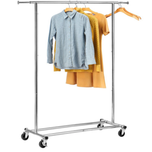 Wholesale Double Rod Clothing Garment Rack Rolling Clothes Organizer On Wheels For Hanging Clothes