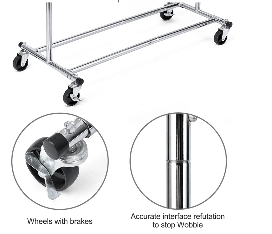 Wholesale Double Rod Clothing Garment Rack Rolling Clothes Organizer On Wheels For Hanging Clothes