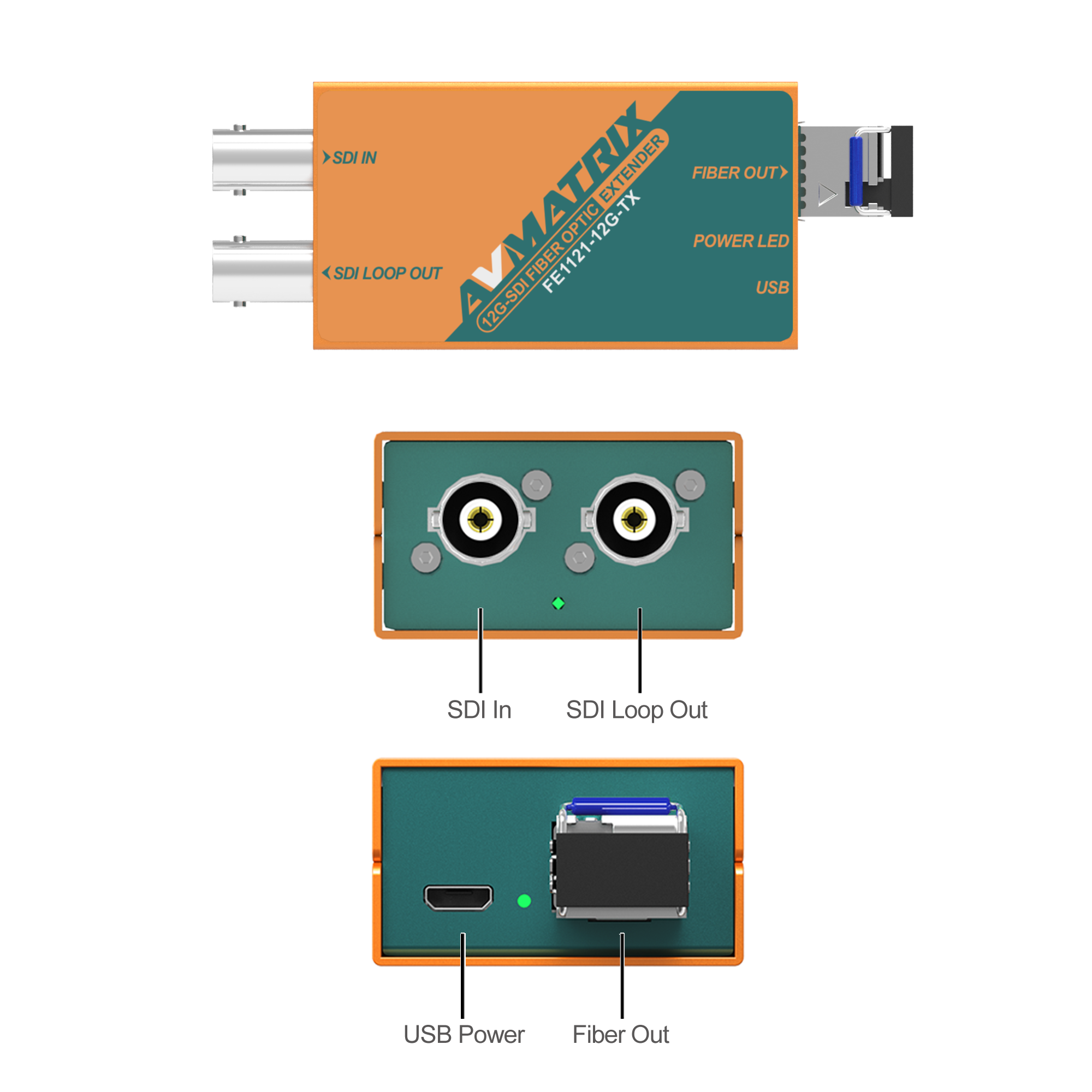 AVMATRIX FE1121-12G 12G-SDI 12G Bandwidth 10km Distance SFP LC Fiber Transmitter Receiver Fiber Optic Extender