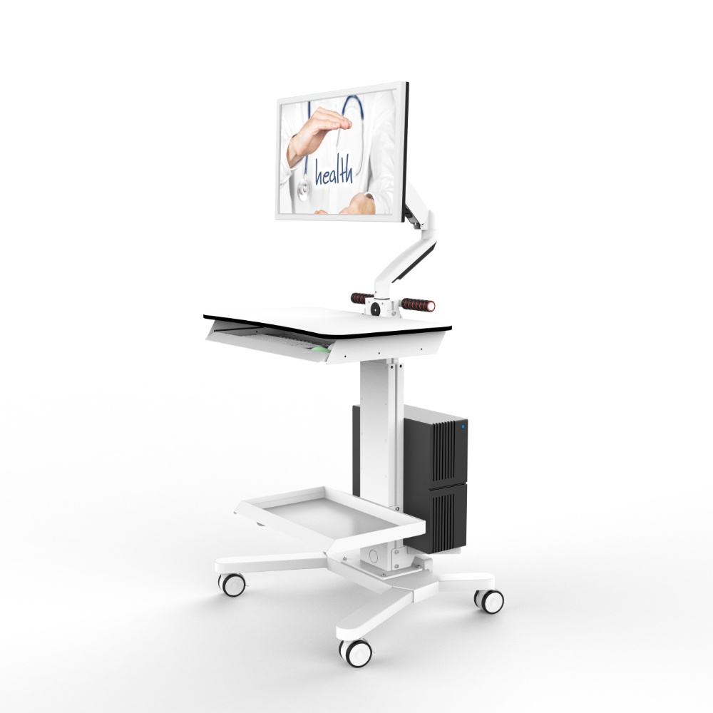 Height Adjustable medical tablet trolley Hospital cart for Mobile Workstation Laptop cart with cpu holder medical tablet trolley