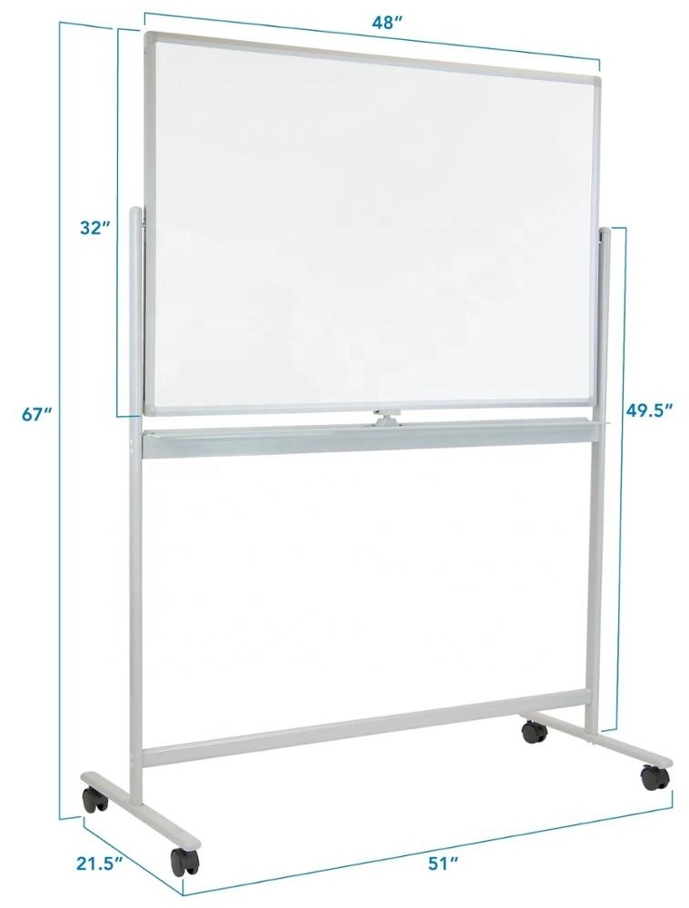 Double Sided Mobile Magnetic Dry Erase Writing White Board with Movable Metal Castors for School and Classroom