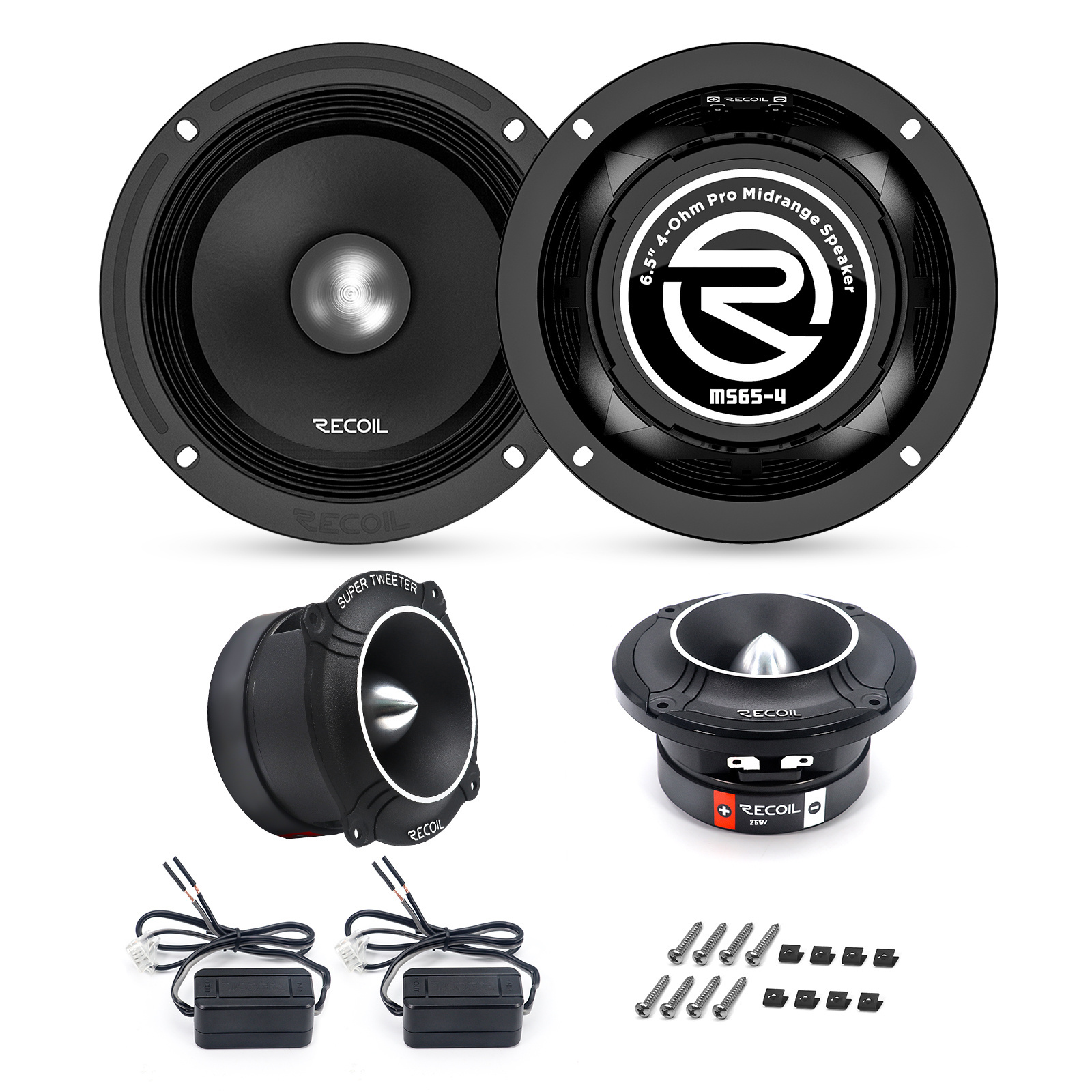 PRO65K Complete Midrange Speaker and Super Tweeter Package, Includes A Pair of 600 Watts 6.5-Inch Midrange Car Speakers & A Pair