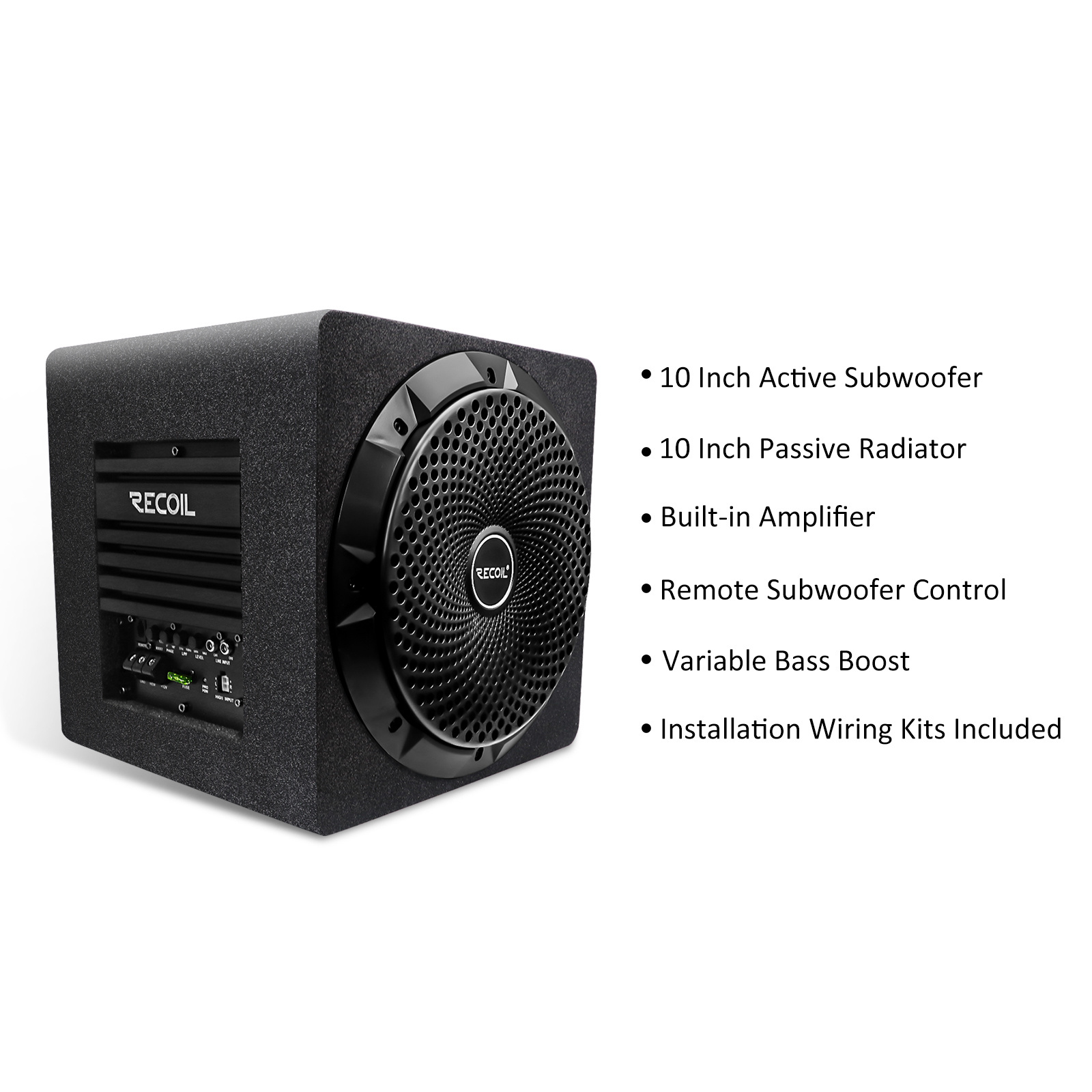 Edge SW10P Car Audio 10 Inch Active Subwoofer with Passive Radiator, Built-in 600W Amplifier, Include Remote Subwoofer Control