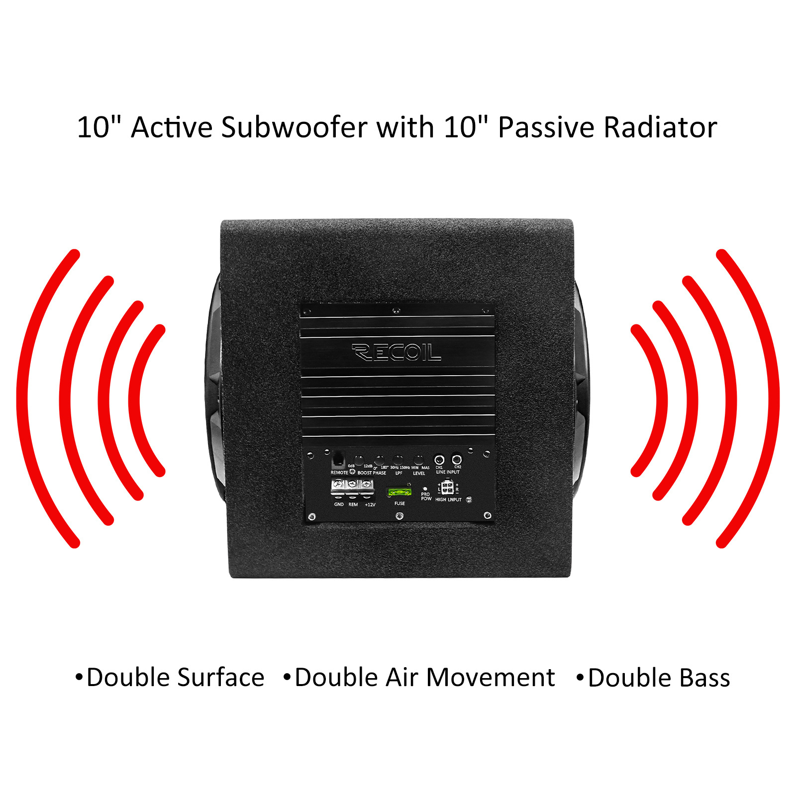 Edge SW10P Car Audio 10 Inch Active Subwoofer with Passive Radiator, Built-in 600W Amplifier, Include Remote Subwoofer Control