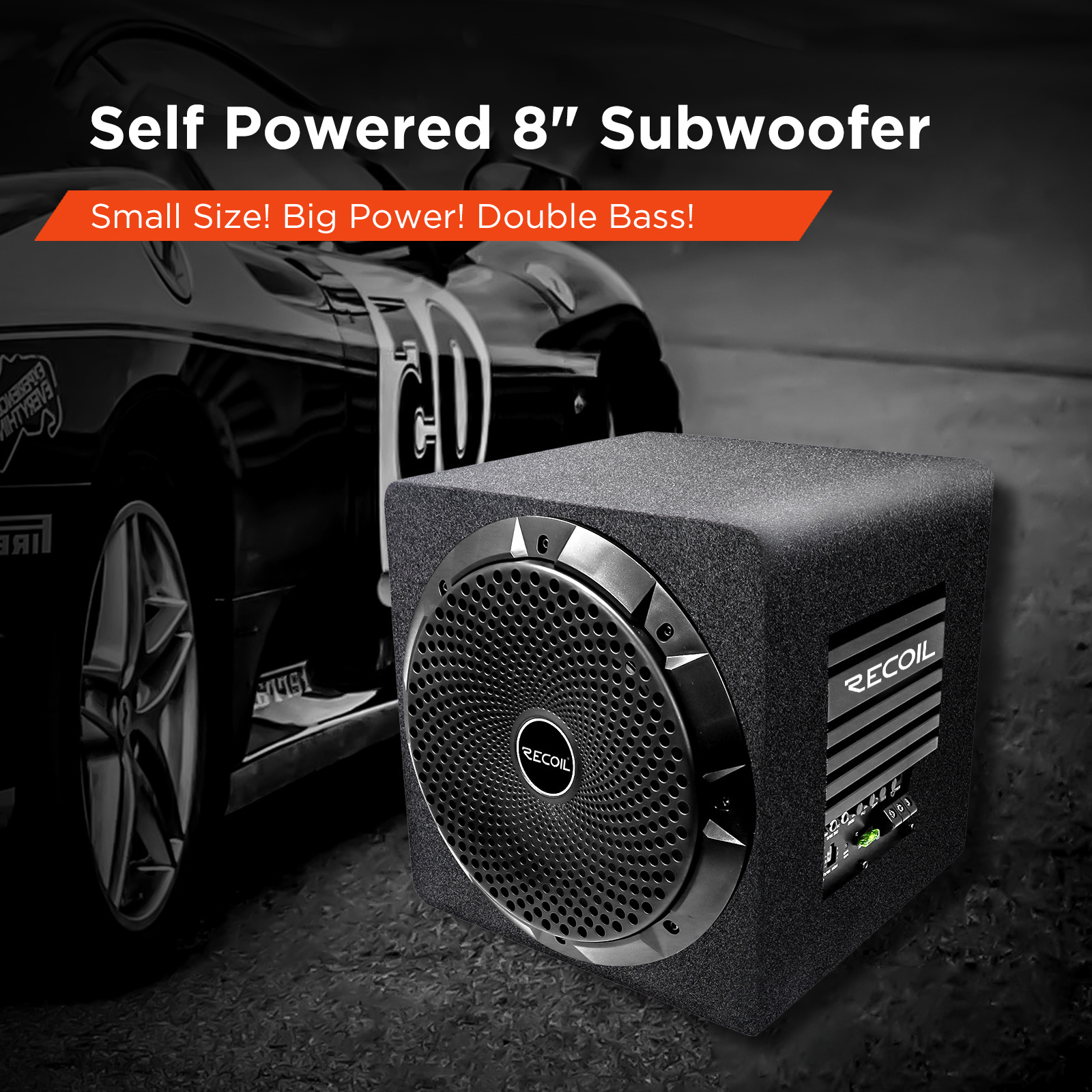 Edge SW8P Car Audio 8 Inch Active Subwoofer with Passive Radiator, Built-in 600W Amplifier