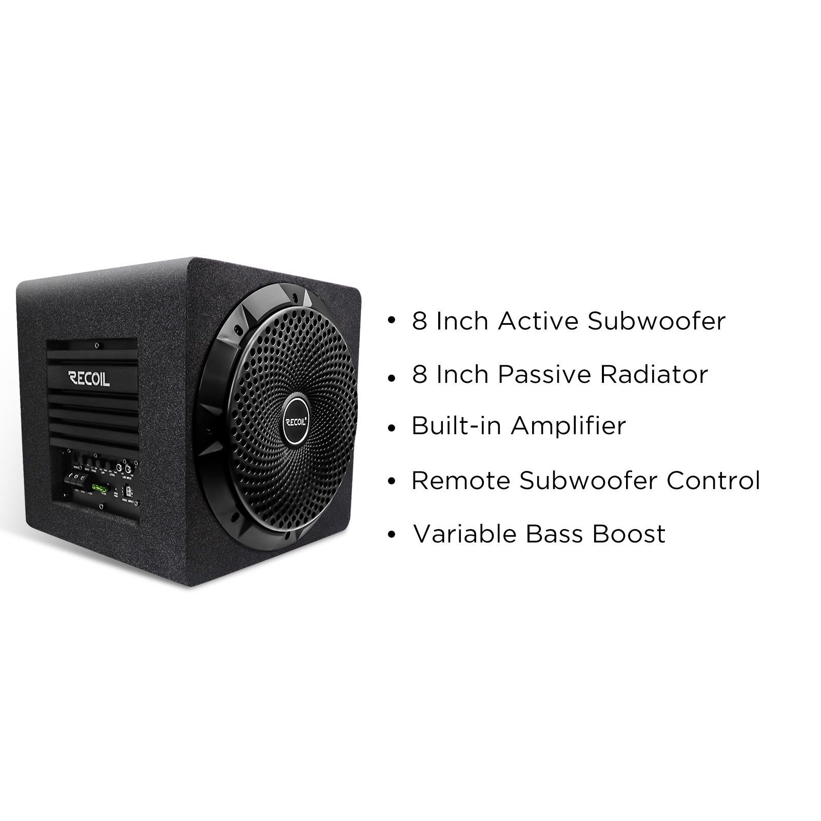 Edge SW8P Car Audio 8 Inch Active Subwoofer with Passive Radiator, Built-in 600W Amplifier