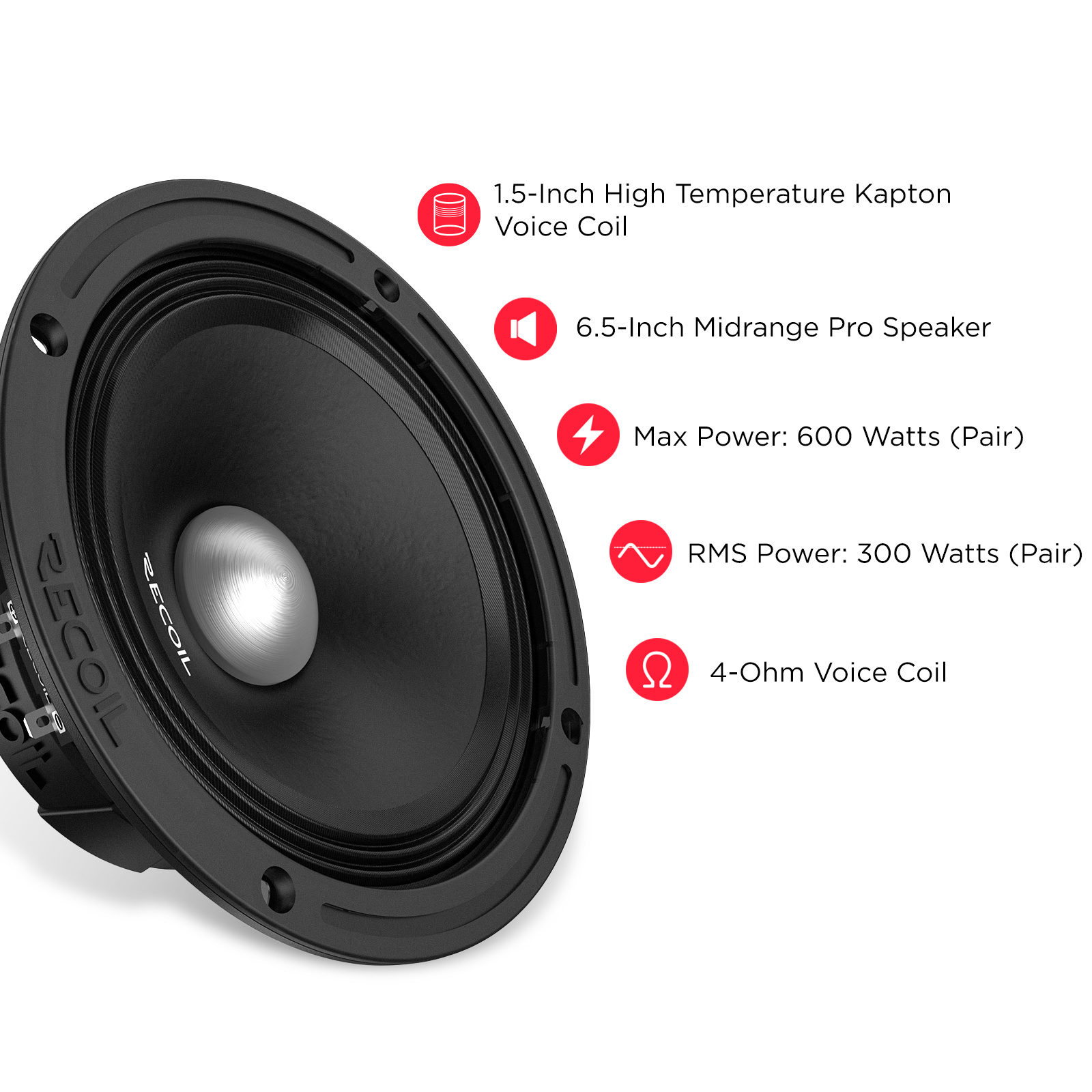 PRO65K Complete Midrange Speaker and Super Tweeter Package, Includes A Pair of 600 Watts 6.5-Inch Midrange Car Speakers & A Pair