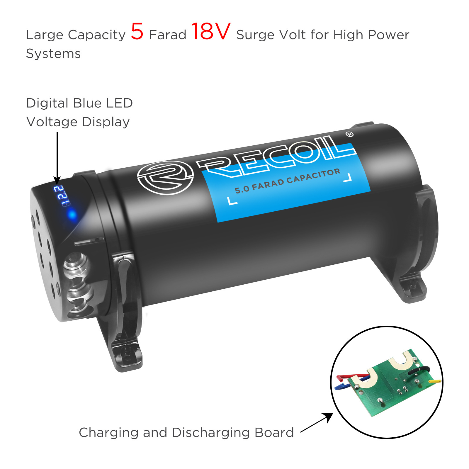 EDGE 5 Farad 18SV Car Audio Energy Storage Reinforcement Electrolytic Capacitor with Digital Read-Out