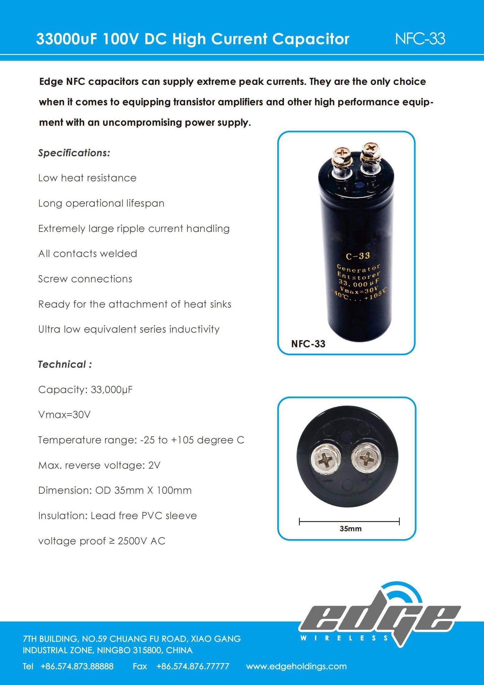 Car Audio Mini Capacitor 0.033F 33000uf 100V DC High Current Capacitor OEM Super Capacitor 2.7v 3000f Surface Mount 100v~500v