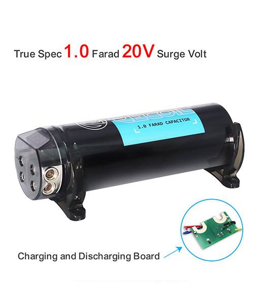 Edge REC1D True 1.0 Farad 20V Car Audio Energy Storage Reinforcement Capacitor with Digital Read-Out and Distribution Block