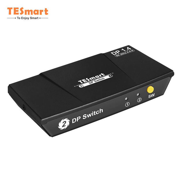 TESmart Displayport Switcher 2X1 2 In 1 Out Support 18 Gbps HDCP 1.2 2 DisplayPort 7680x4320@30Hz Video DP Switch