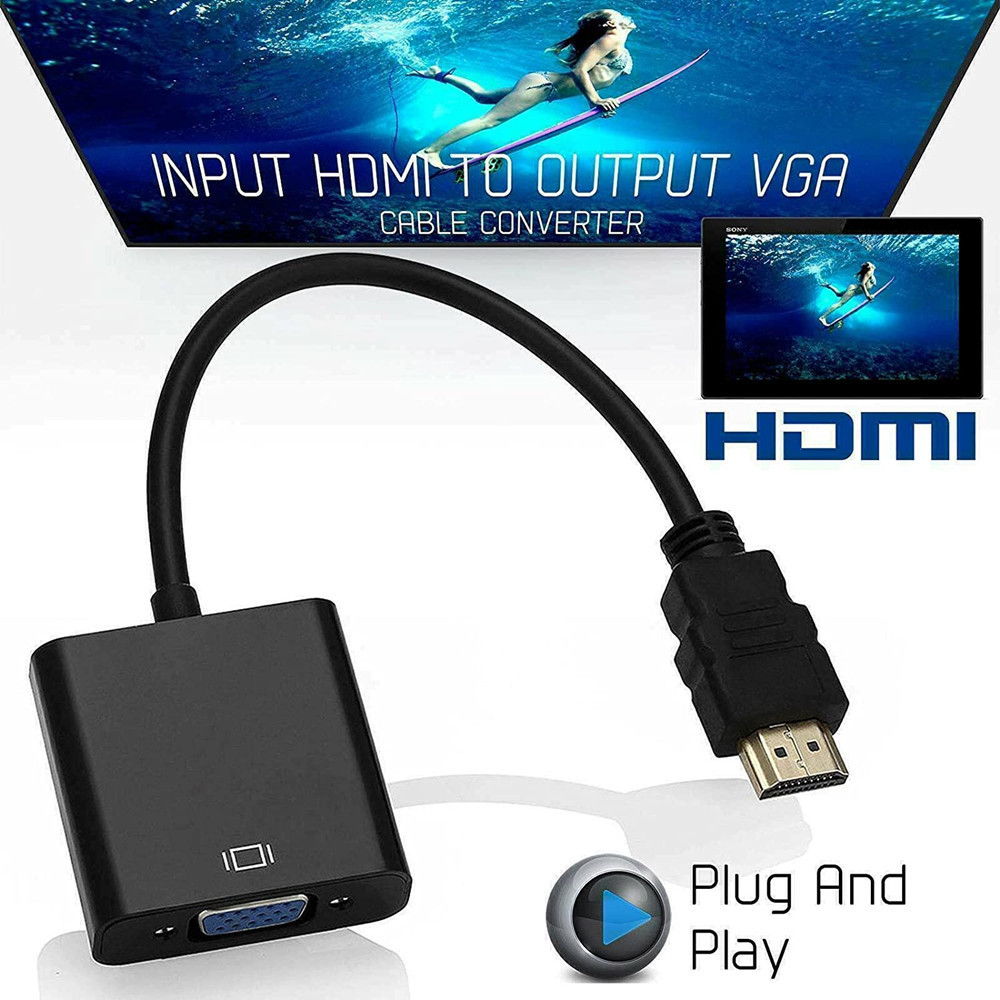 Factory Hot Selling HDCP 1.2 HDMI to VGA Cable Video Converter input HDMI output VGA Format 1080p HDMI to VGA Adapter