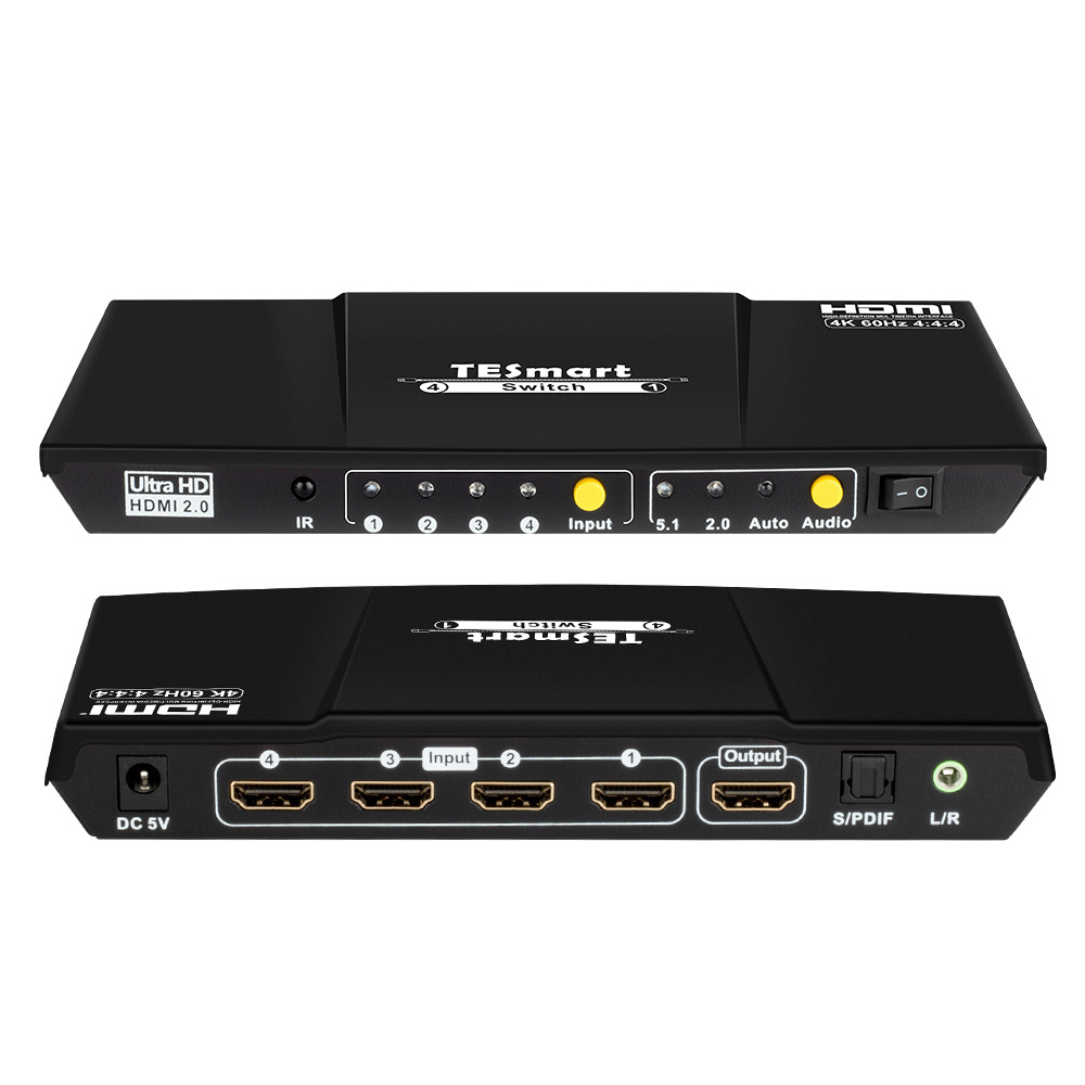 TESmart 4 Ports HDMI Switch Support Audio Output Via Optical L/R AUX Auto Input Detect 4K 60HZ HDMI Switch 4x1