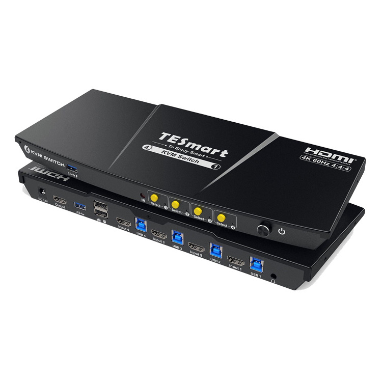 TESmart HDMI KVM Switch 4 Port Support Switching USB 3.0 Port Keyboard Mouse Pass Through 4x1 KVM Selector