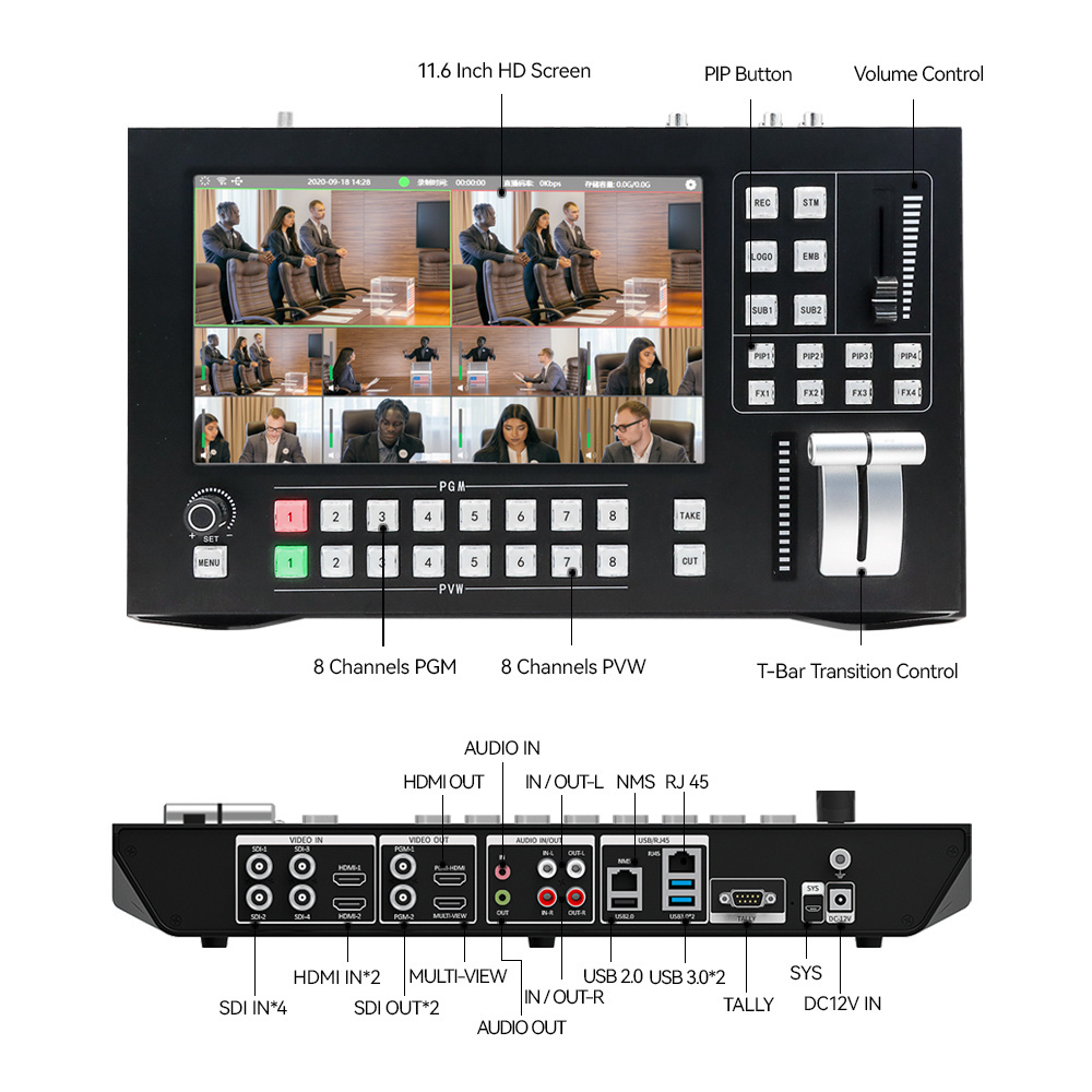 hdmi video switcher HD screen camera video mixer switcher 8 channels live streaming video control switcher