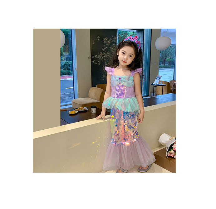 High quality Sequins Girl Mermaid Cosplay Costume For Halloween Christmas Party Lace Mermaid Dress For Kids Girls