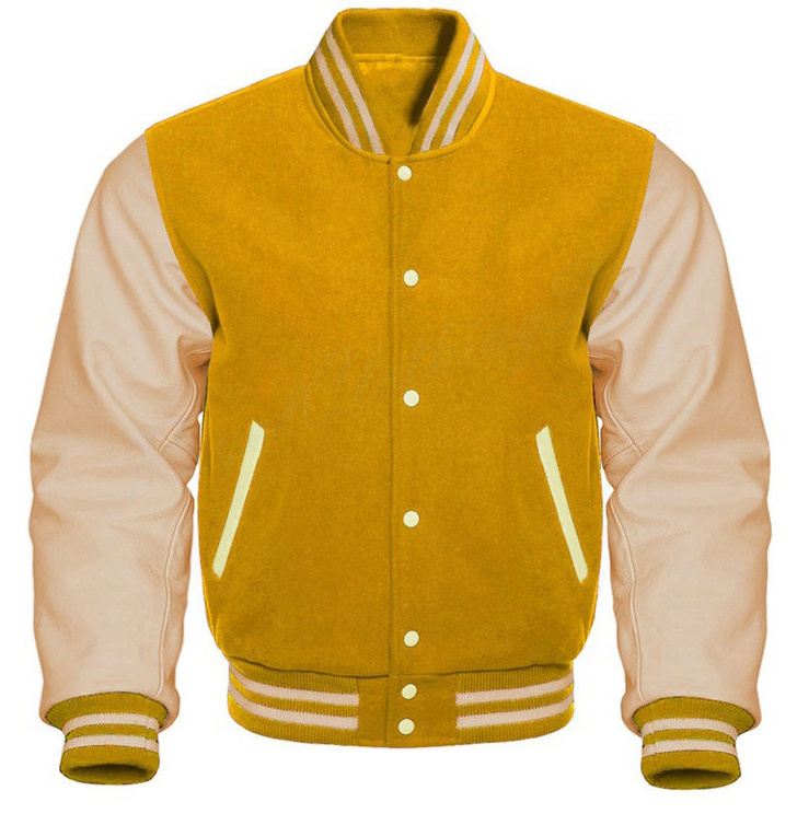 Top quality button down winter wool varsity jacket Wholesale leather sleeve varsity jacket