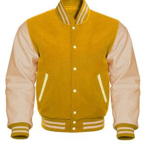 Top quality button down winter wool varsity jacket Wholesale leather sleeve varsity jacket