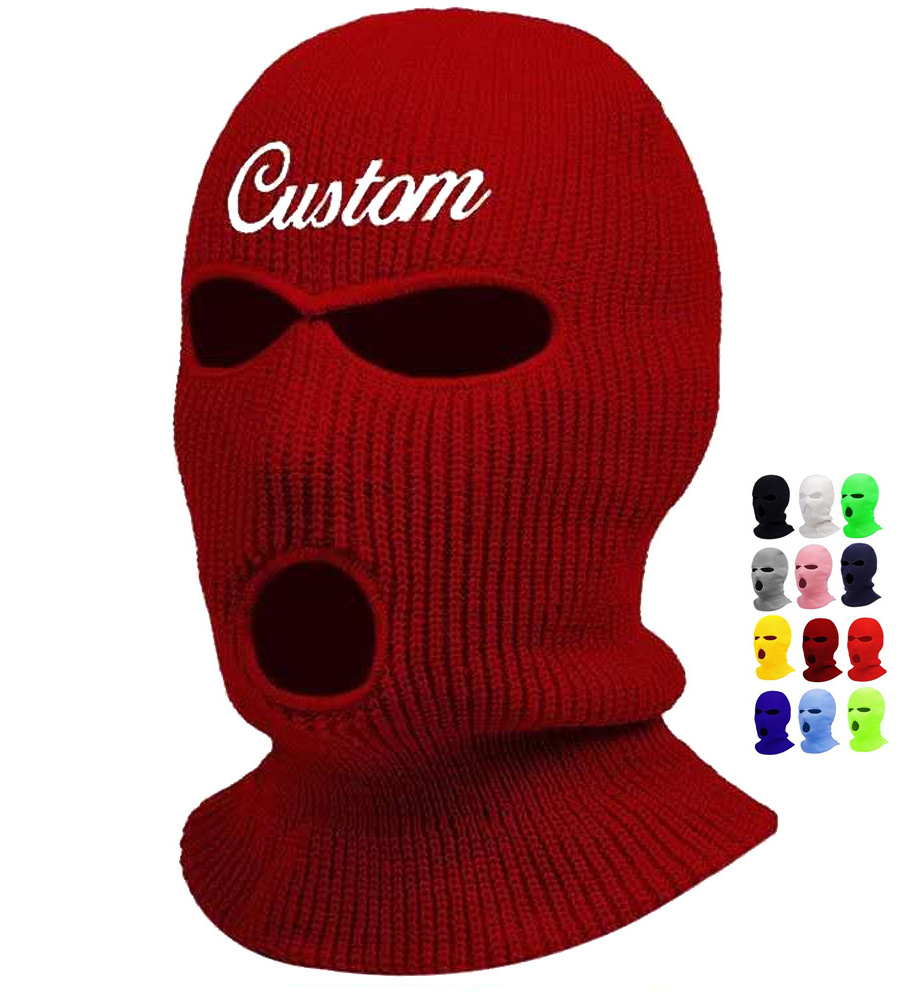 Wholesale Custom Design Embroidery Logo Beanie Ski Mask Balaclava Motorcycle 3 Hole Full Face Knit Ski Mask