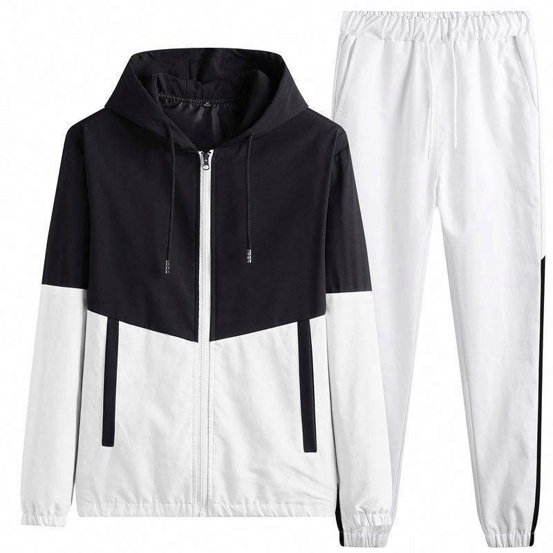 Black And White Panel Zipper Jacket Winter Sweat suit Men Sports Track Suit Tracksuit Unisex