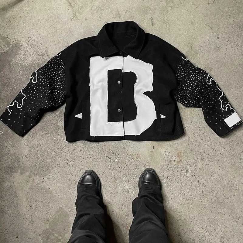 Wholesale Custom Logo Rhinestones Embroidery Patches Baseball Bomber Letterman Varsities Jackets For Men