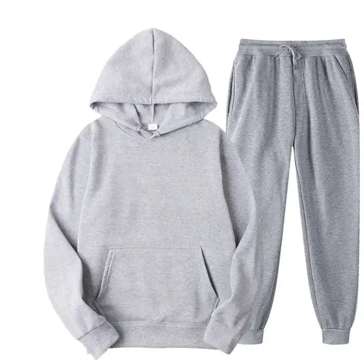 Men Grey Cotton Fleece Oversized Hoodie Tracksuit Custom Logo Men Track Suits Private Label Jogger Sets Tech Fleece Tracksuits