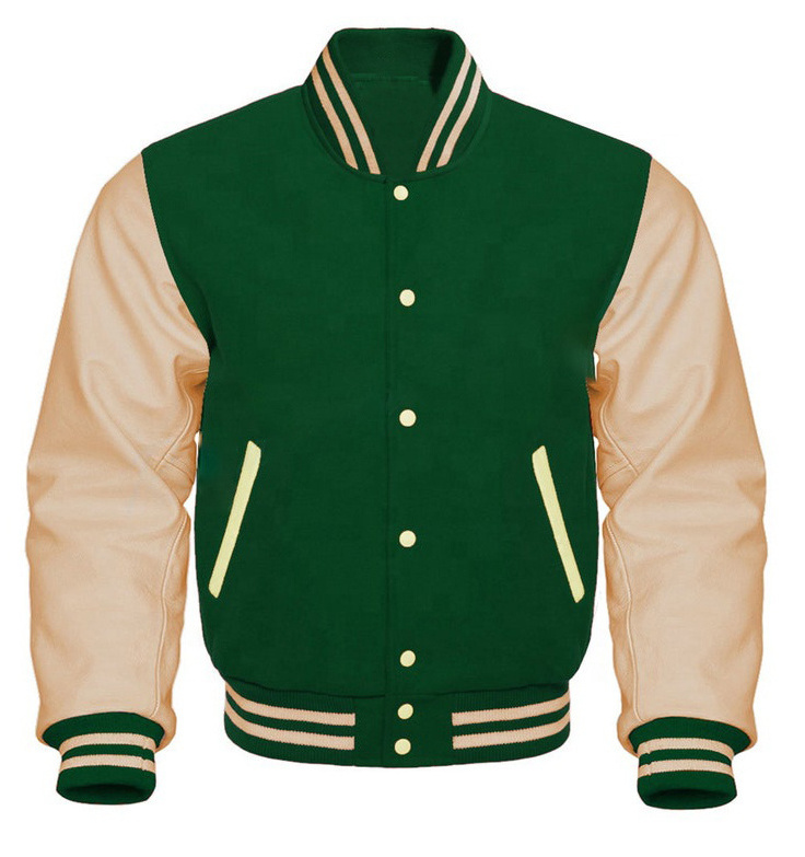 Top quality button down winter wool varsity jacket Wholesale leather sleeve varsity jacket