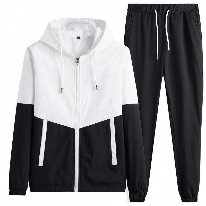 Black And White Panel Zipper Jacket Winter Sweat suit Men Sports Track Suit Tracksuit Unisex