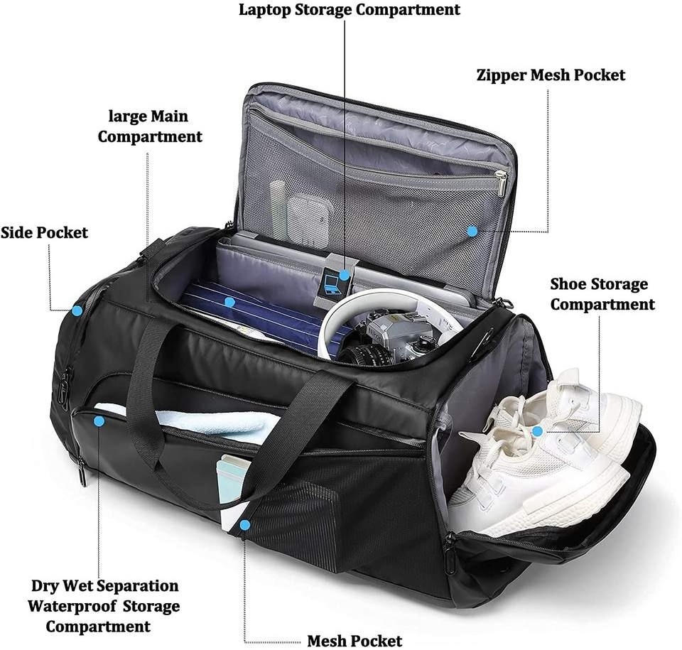 Waterproof Gym Bag Sports Duffel Bags Travel Weekender Bag with Shoes Compartment