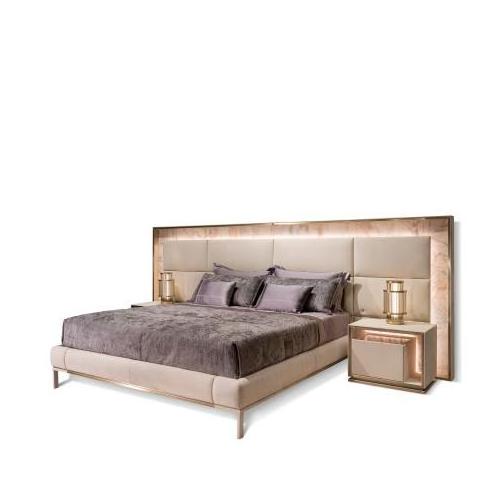 Italian Design King Size Bed Modern Leather Queen Size Wood Bed Frame With Gold Stainless Steel For Bedroom Furniture