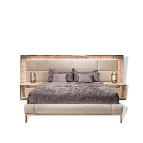 Italian Design King Size Bed Modern Leather Queen Size Wood Bed Frame With Gold Stainless Steel For Bedroom Furniture