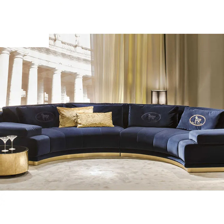 Kf Casa Modern Half Moon Circle Curved Sectional Fabric Sofa Furniture Set 7 Seater Living Room Sofa Design Luxury Velvet Sofa