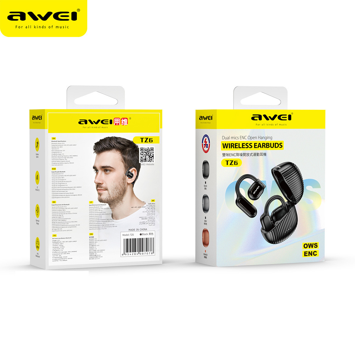 Awei TZ6 Wireless Ear Clip Headphones Bluetooth Open Ear Sport Earbuds With Hooks Painless Running Earring Earphone