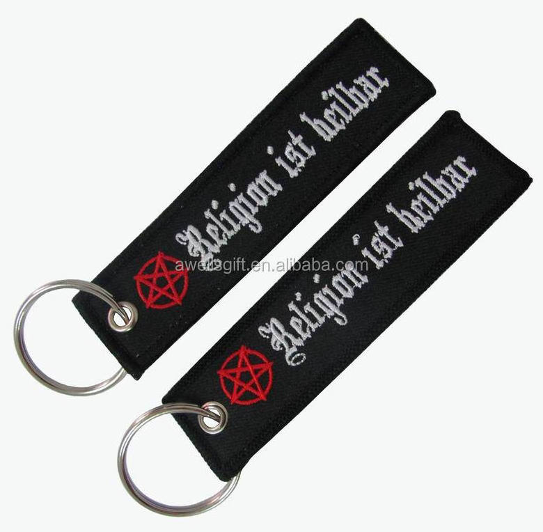 Custom logo Embroidery Fabric Flight Keychain for flight Cloth Luggage Key Tag Embroidery keychain