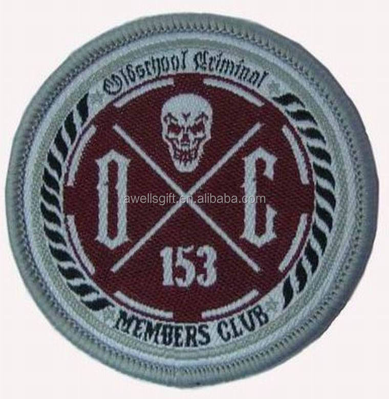 DC 153 skull bone fabric round woven labels for clothing