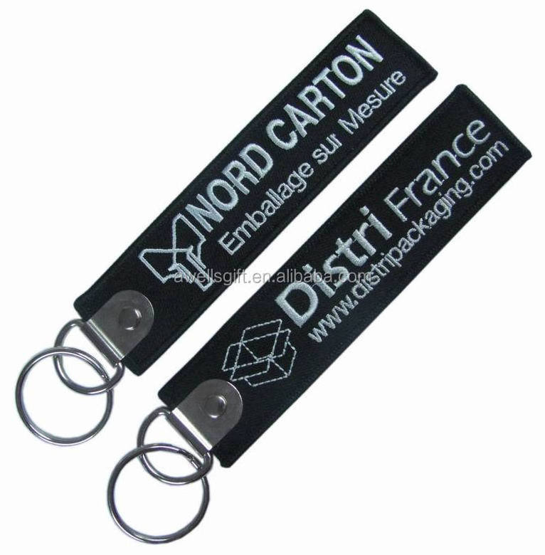 Custom logo Embroidery Fabric Flight Keychain for flight Cloth Luggage Key Tag Embroidery keychain