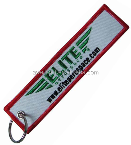 Custom logo Embroidery Fabric Flight Keychain for flight Cloth Luggage Key Tag Embroidery keychain