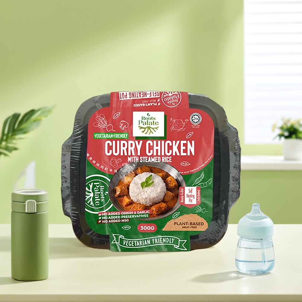 Vegetarian Plant-Based Vacuum-Packed Self-Heating Hot Pot Ready-to-Eat Spicy Curry Chicken with Steam Rice Meal