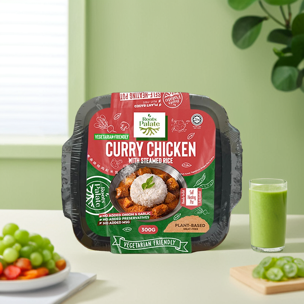 Vegetarian Plant-Based Vacuum-Packed Self-Heating Hot Pot Ready-to-Eat Spicy Curry Chicken with Steam Rice Meal