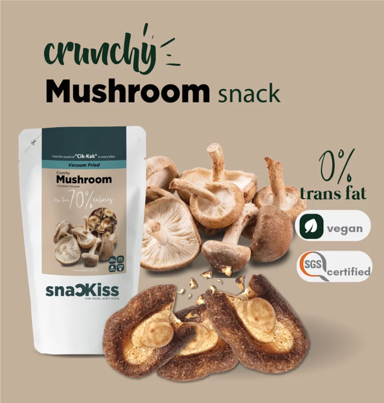 Malaysia-Manufactured Vacuum Fried Vegan Snacks Zero Trans Fat Shiitake Mushroom with Variety Nutritious Vegetables Salty Taste