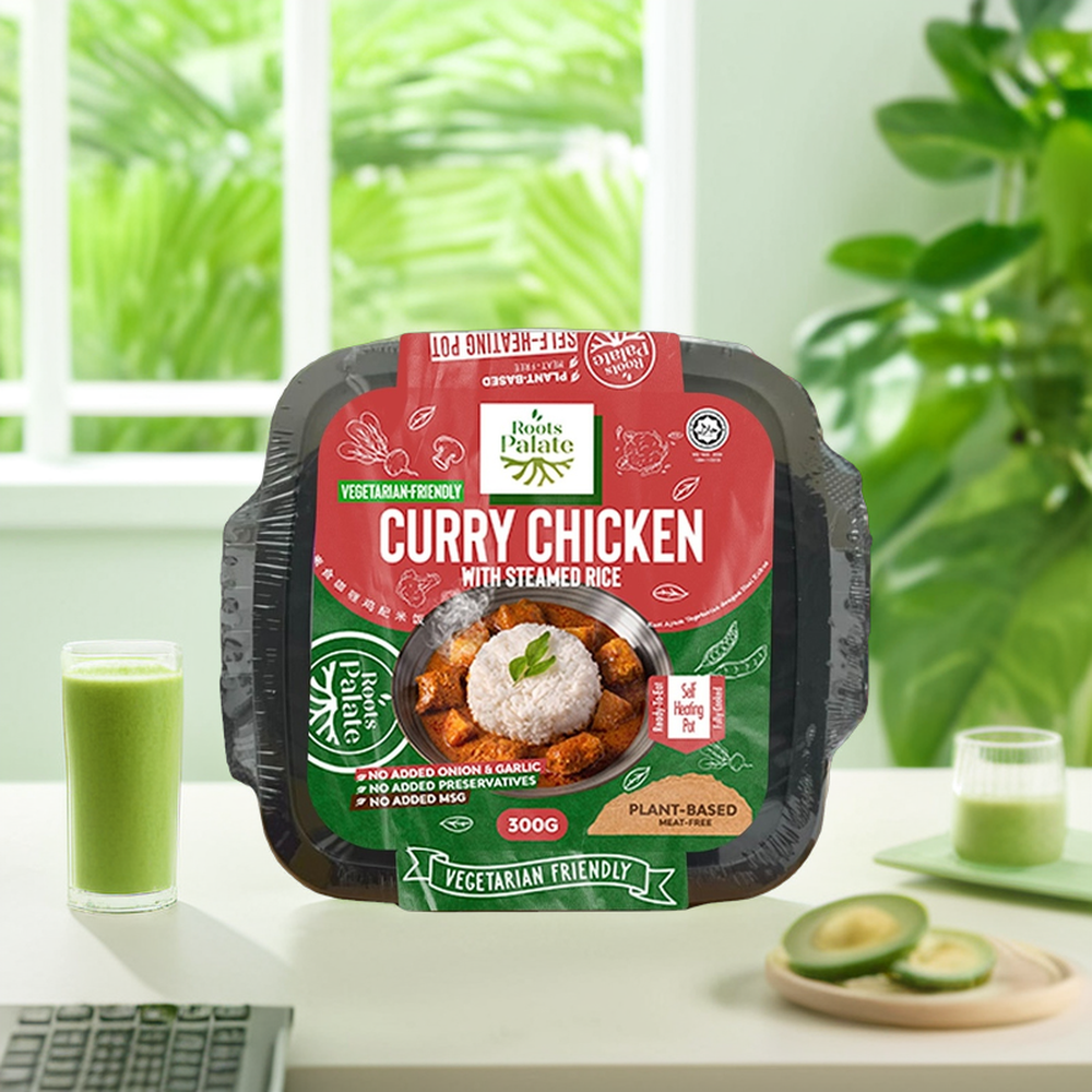 Vegetarian Plant-Based Vacuum-Packed Self-Heating Hot Pot Ready-to-Eat Spicy Curry Chicken with Steam Rice Meal