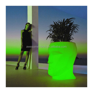 Hot Selling Human Head Shape Flower pot Light Solar Operated Led Illuminating Planter Pots