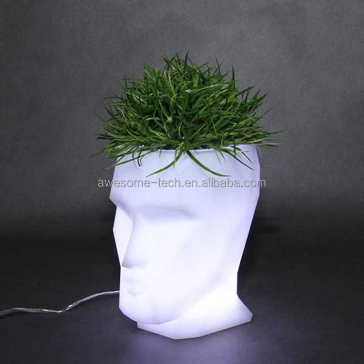 Hot Selling Human Head Shape Flower pot Light Solar Operated Led Illuminating Planter Pots