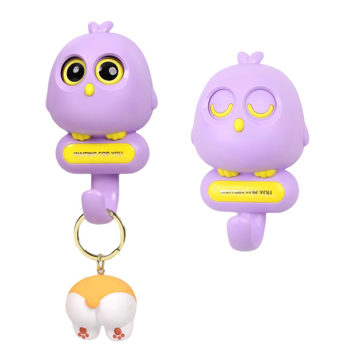 Adhesive Hook Hanger with Cute Cartoon Owl Winking Eye Design for Wall and Door without Drilling