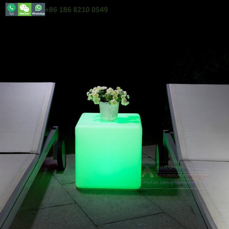 40cm Rechargeable Waterproof Lighting Led Cube Seat Glow Led Chair Cube and Table Set Furniture in Foshan Plastic Bar Chair 5w