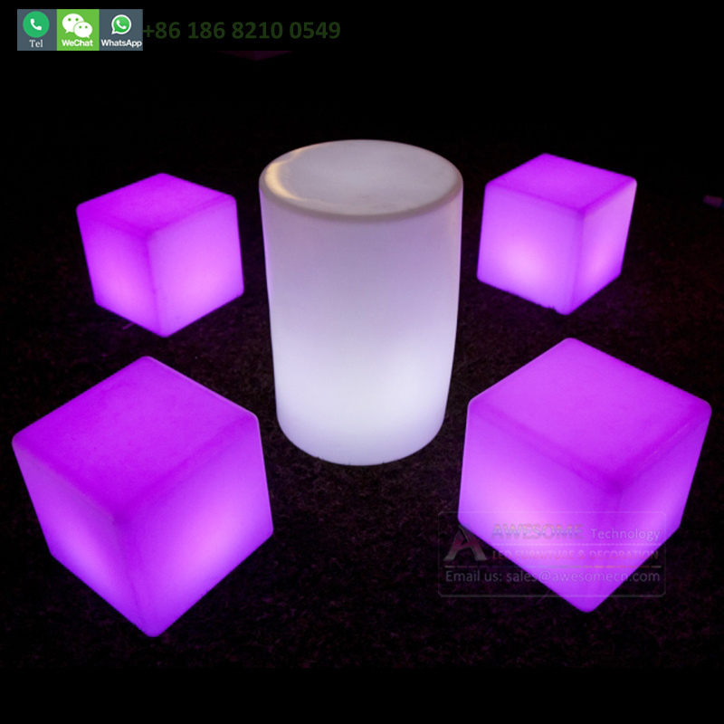 40cm Rechargeable Waterproof Lighting Led Cube Seat Glow Led Chair Cube and Table Set Furniture in Foshan Plastic Bar Chair 5w